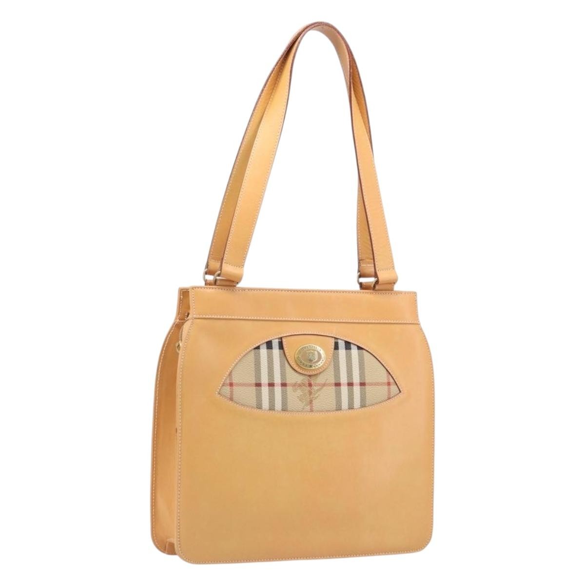 Burberry Nova Check Shoulder Bag Leather Beige Leather Shoulder Bag Bag (Pre-Owned)