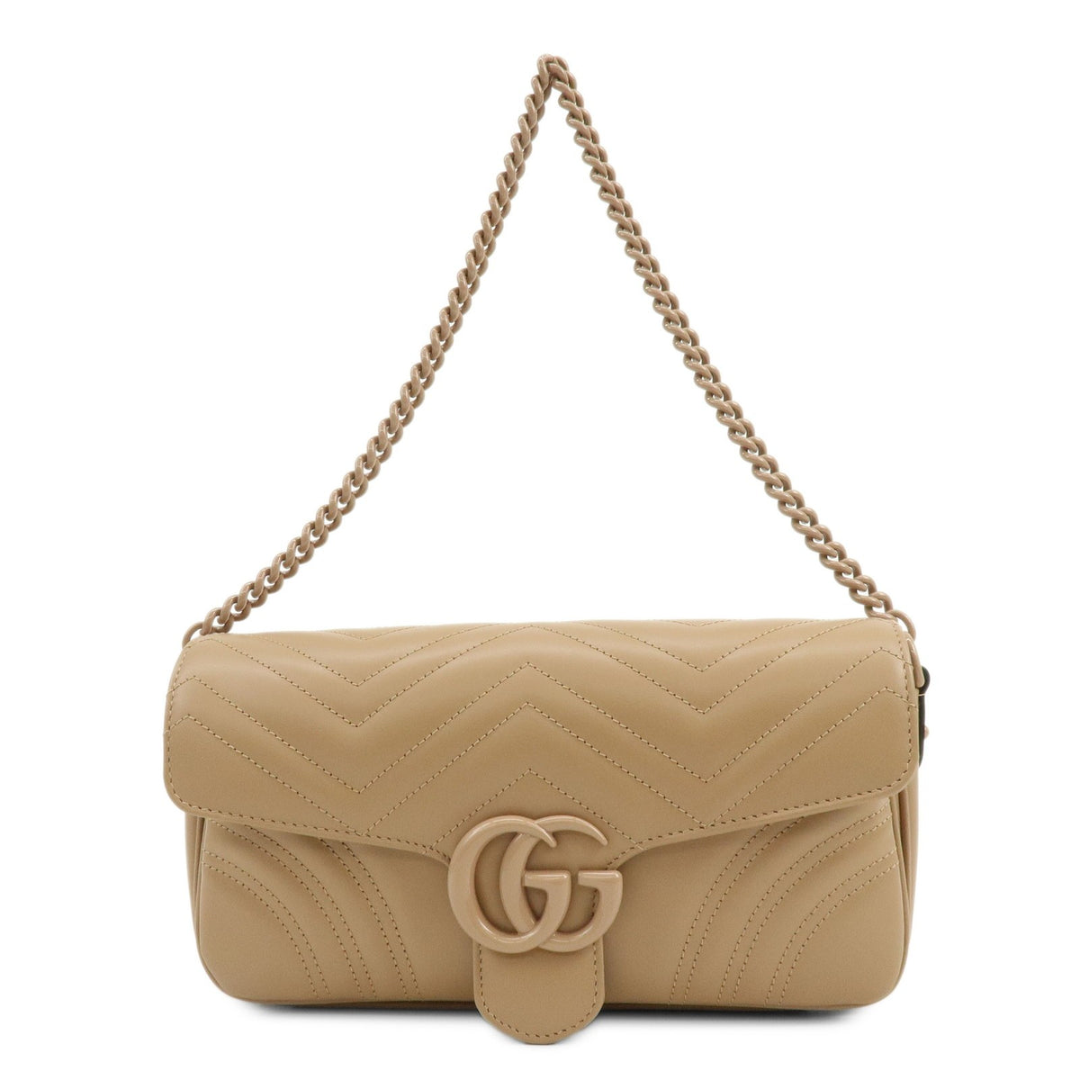Gucci Gg Marmont Monochrome Chain Matelasse Leather Beige Leather Crossbody Bag Bag (Pre-Owned)