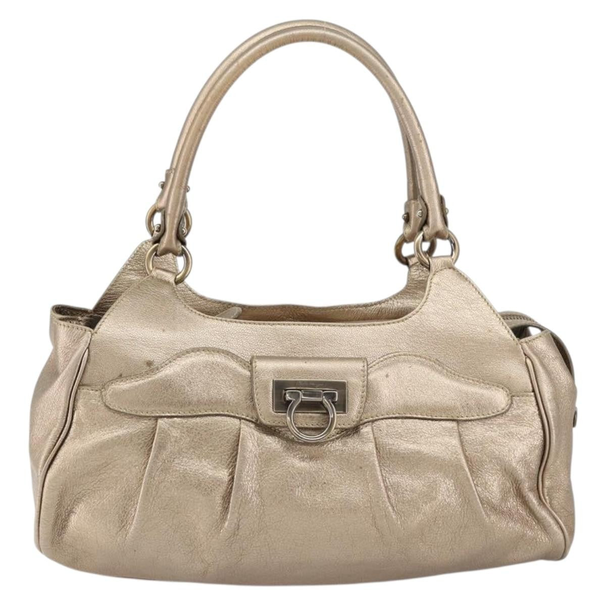Salvatore Ferragamo Gancini Tote Leather Gold Leather Tote Bag Bag (Pre-Owned)