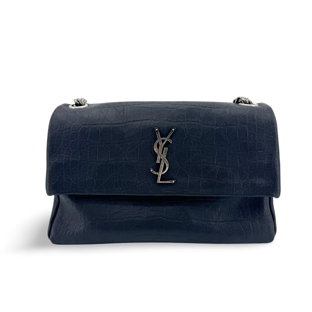 Saint Laurent West Hollywood Crocodile Embossed Leather Black Leather Shoulder Bag Bag (Pre-Owned)