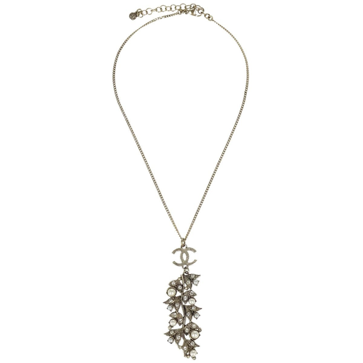 Chanel Cc Leaf Cluster Pendant Metal With Crystals Gold Gold_Plated Necklace Jewelry (Pre-Owned)