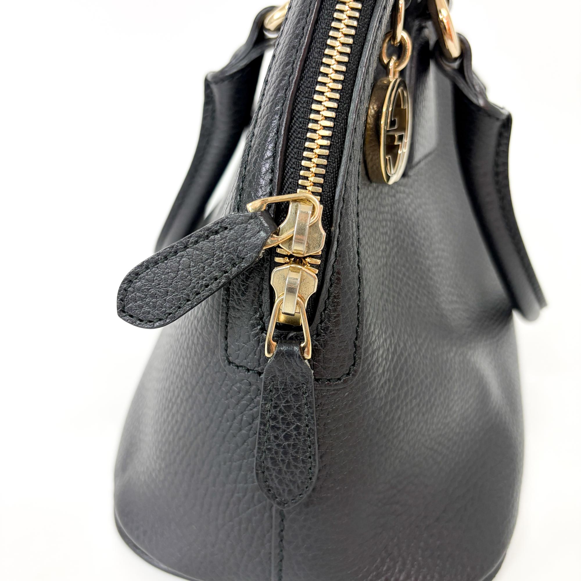 Gucci Dome Bowler Gg Suede Black Leather Handbag (Pre-Owned)