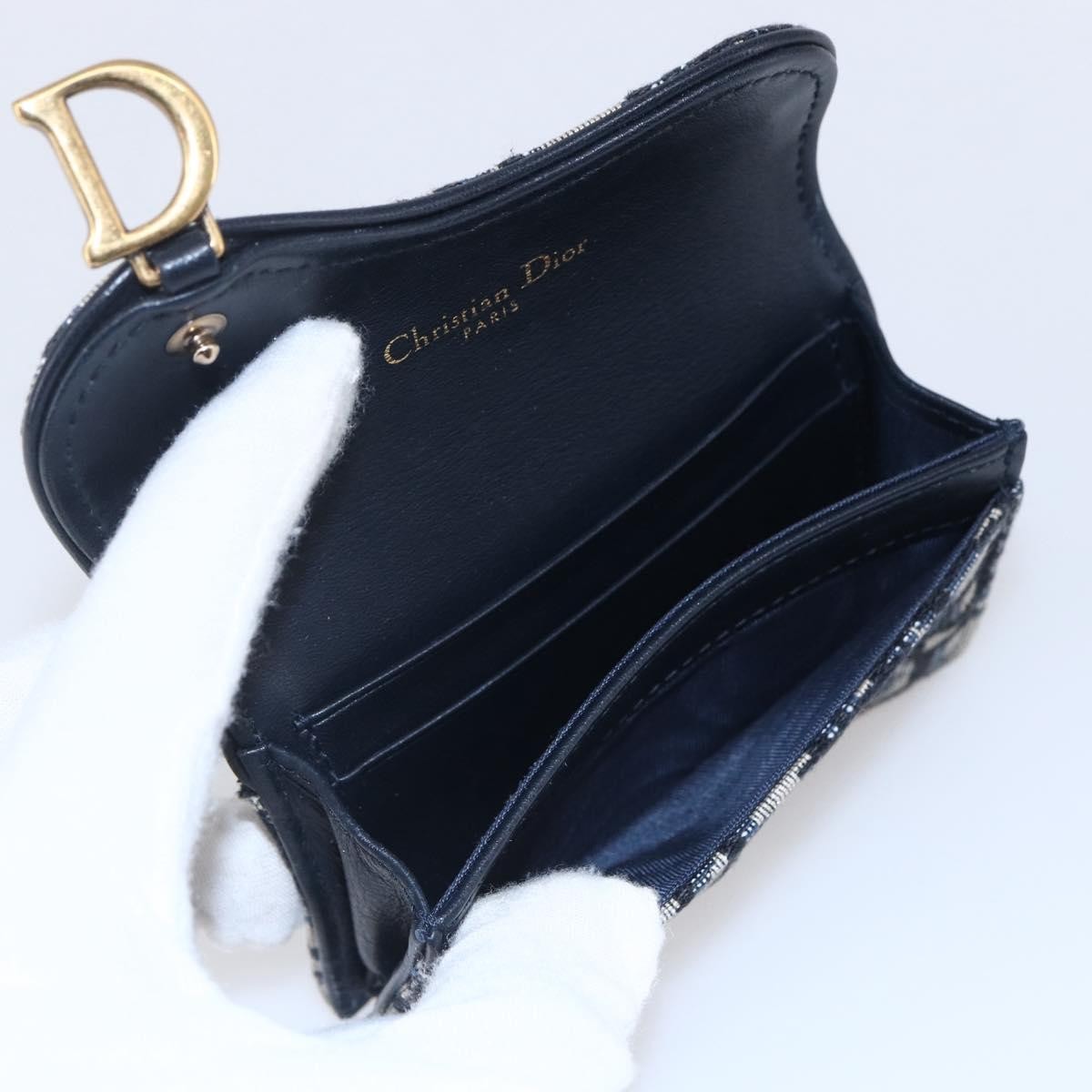 Christian Dior Saddle Card Case Oblique Canvas Navy Canvas Card Holders Accessory (Pre-Owned)