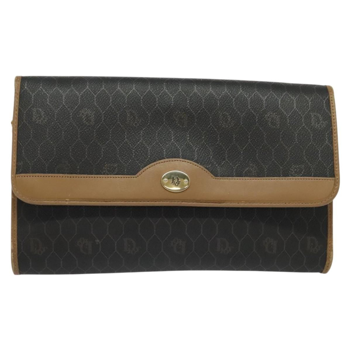 Christian Dior Vintage Honeycomb Zip Coated Canvas Black Canvas Shoulder Bag Bag (Pre-Owned)