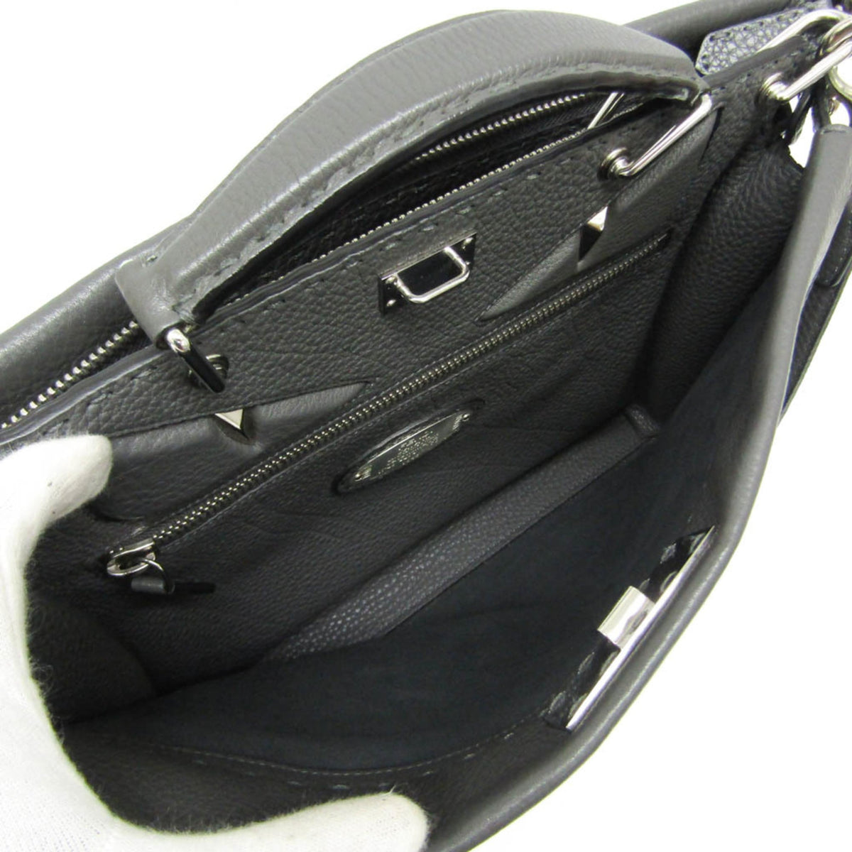 Fendi Monster Selleria Peekaboo Fit Leather Gray Leather Handbag (Pre-Owned)