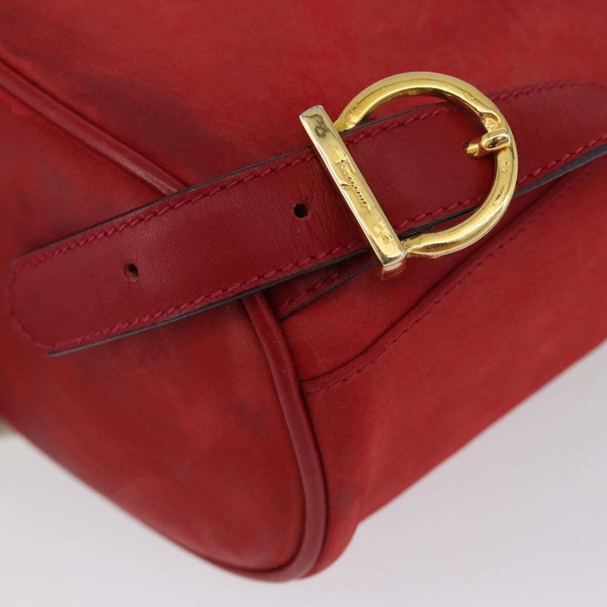 Salvatore Ferragamo Vara Flap Drawstring Leather And Suede Red Suede Backpack Bag (Pre-Owned)