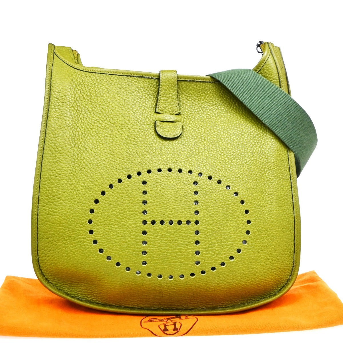 Hermes Evelyne Bag Gen Ii Clemence Green Leather Handbag (Pre-Owned)