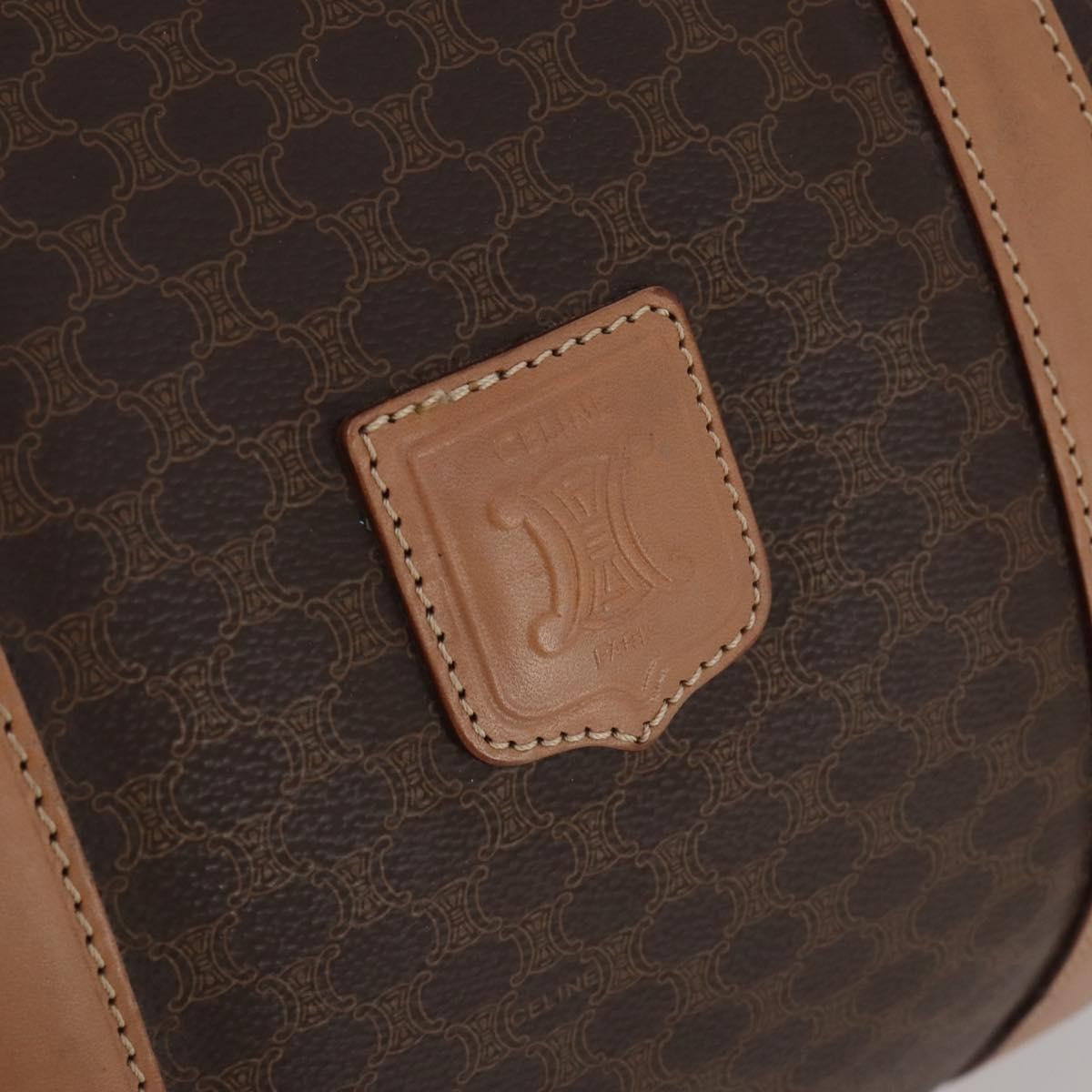 Celine Vintage Duffle Canvas And Leather Brown Canvas Travel Bag Bag (Pre-Owned)