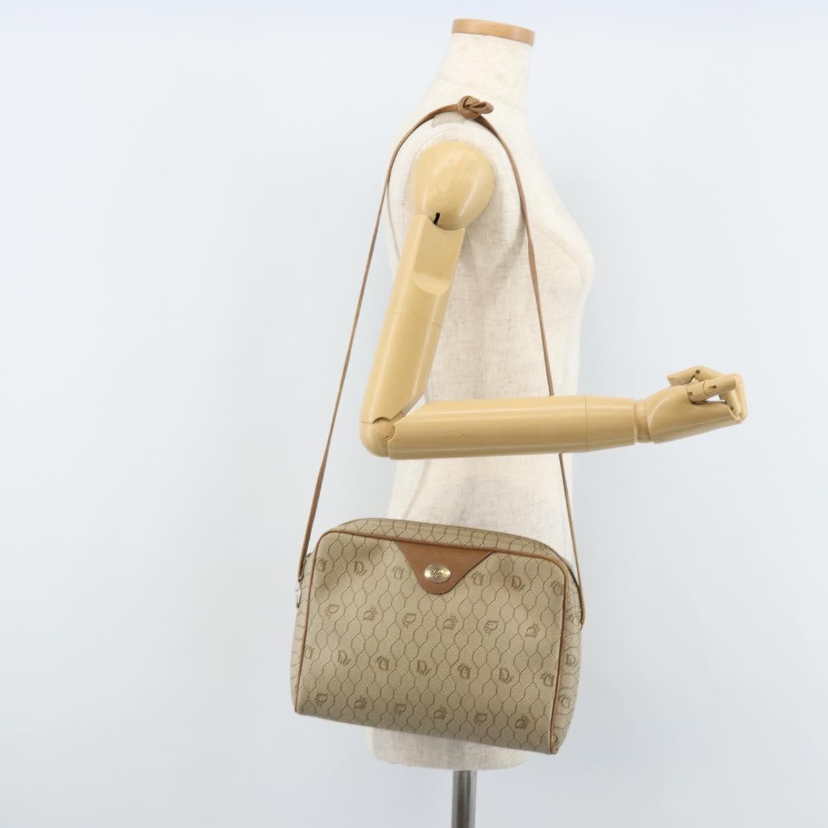 Christian Dior Vintage Honeycomb Canvas And Leather Beige Canvas Shoulder Bag Bag (Pre-Owned)