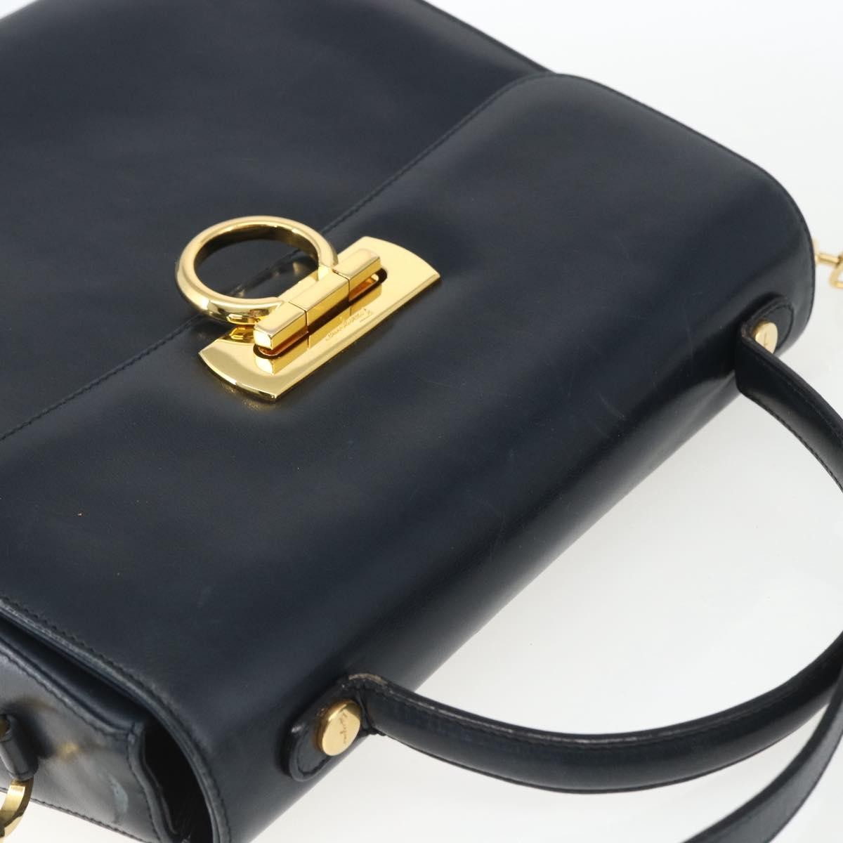 Salvatore Ferragamo Gancini Convertible Top Handle Leather Navy Leather Handbag (Pre-Owned)