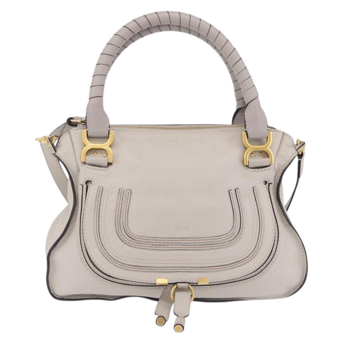 Chloe Marcie Satchel Leather Gray Leather Handbag (Pre-Owned)
