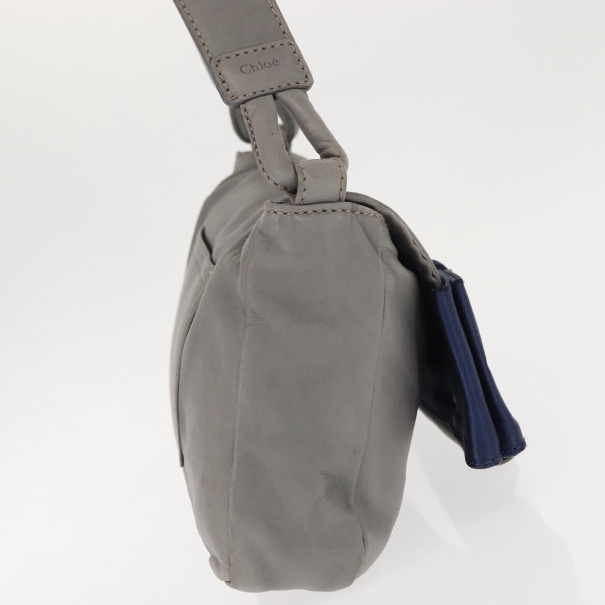 Chloe Vintage Flap Leather Gray Leather Shoulder Bag Bag (Pre-Owned)