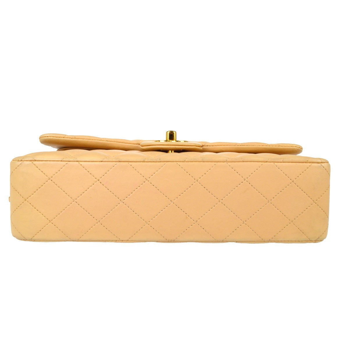 Chanel Vintage Classic Double Flap Quilted Lambskin Beige Leather Handbag (Pre-Owned)