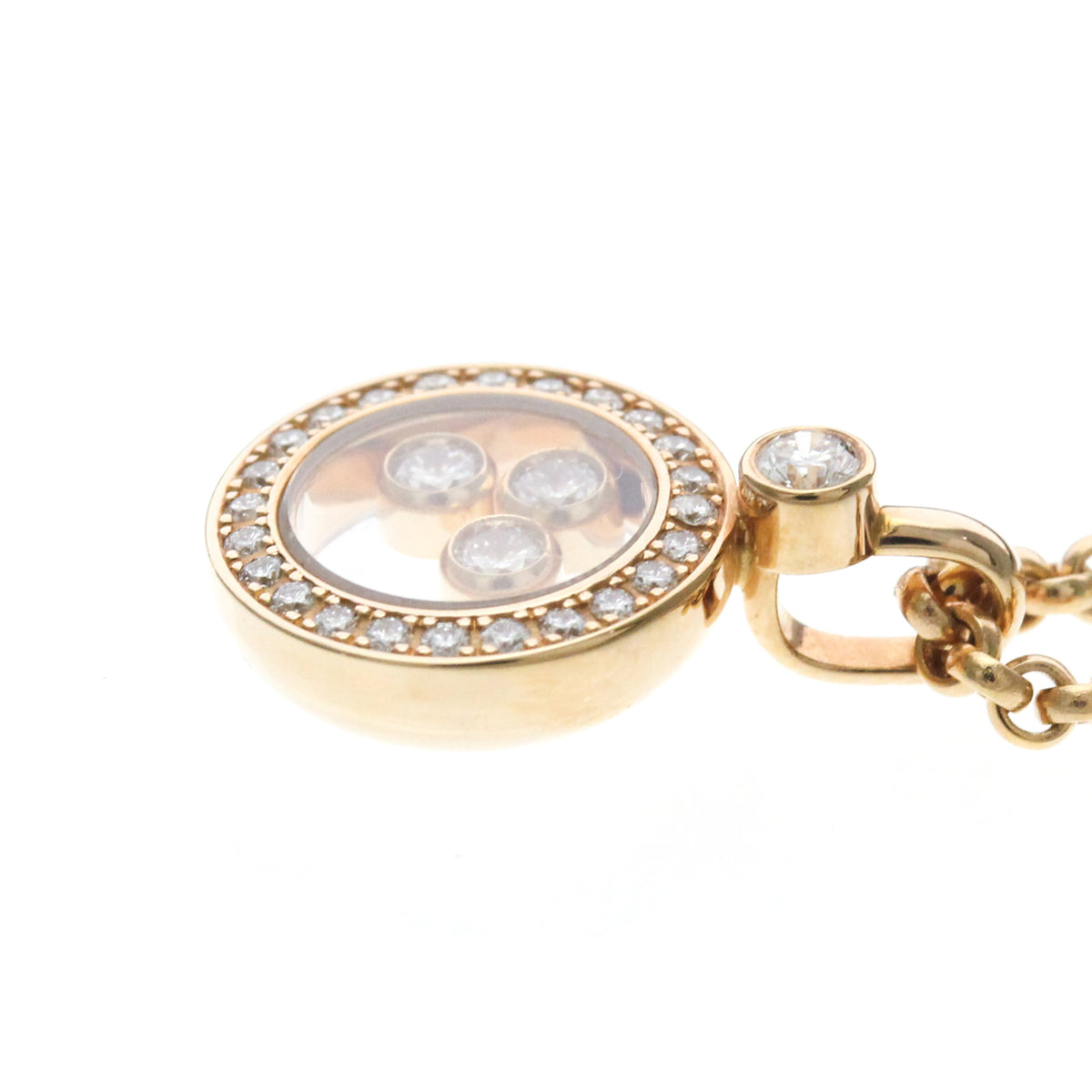Chopard Happy Diamonds Round Pendant 18K Yellow Gold With Diamonds And 3 Floating Diamonds Gold Pink_Gold Necklace Jewelry (Pre-Owned)