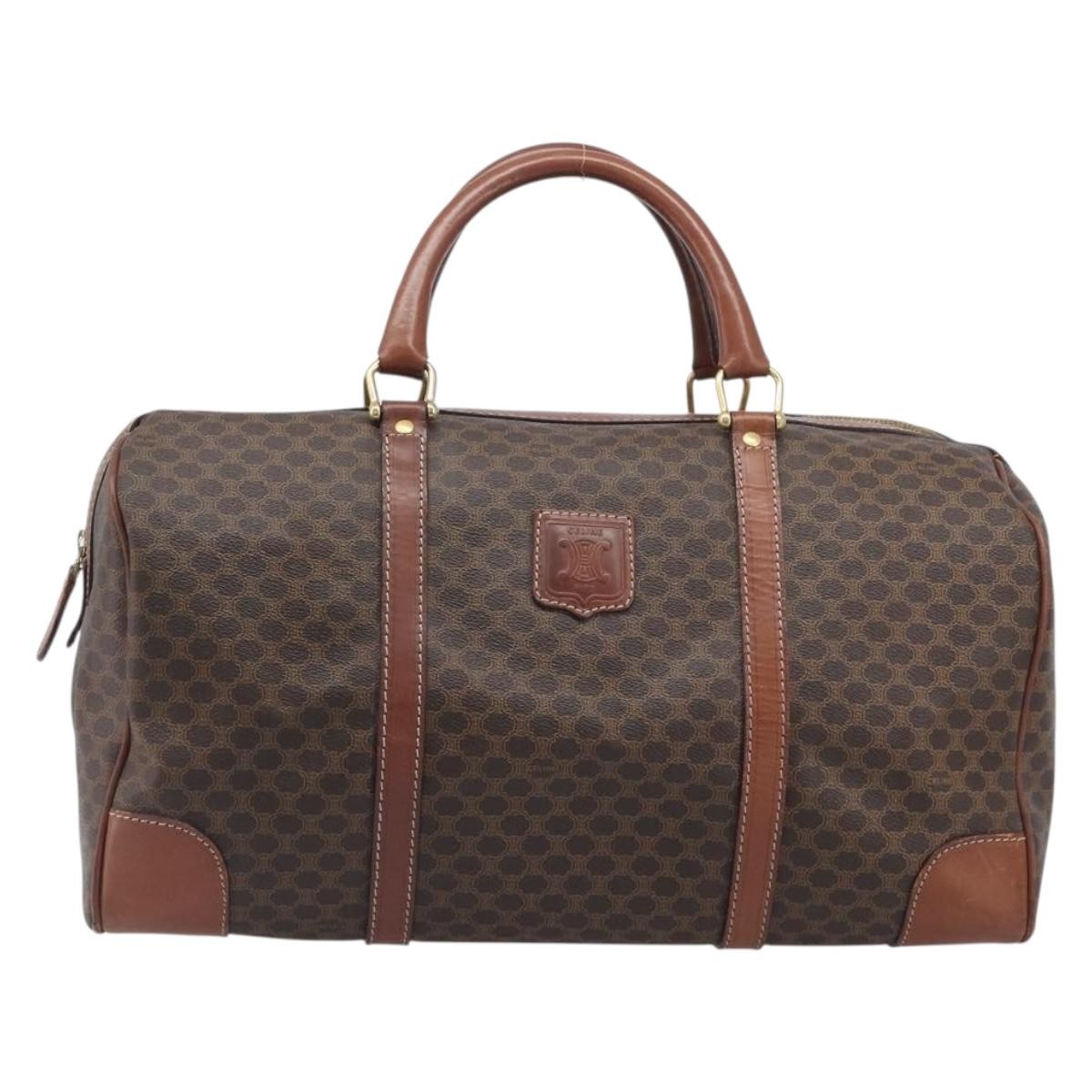 Celine Vintage Duffle Macadam Coated Canvas Brown Canvas Handbag (Pre-Owned)