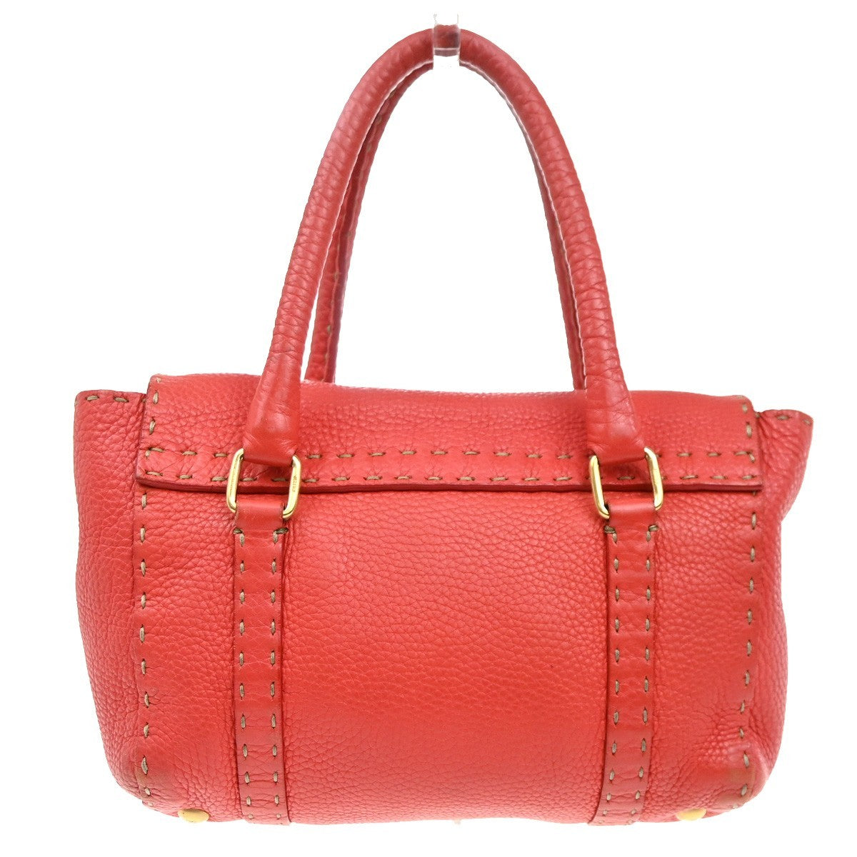 Fendi Selleria Linda Satchel Pebbled Leather Red Leather Handbag (Pre-Owned)
