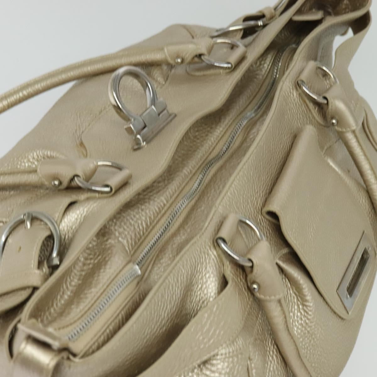 Salvatore Ferragamo Gancini Tote Leather Silver Leather Tote Bag Bag (Pre-Owned)