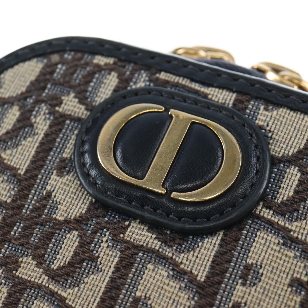 Christian Dior 30 Montaigne Phone Holder On Chain Oblique Canvas Navy Canvas Crossbody Bag Bag (Pre-Owned)