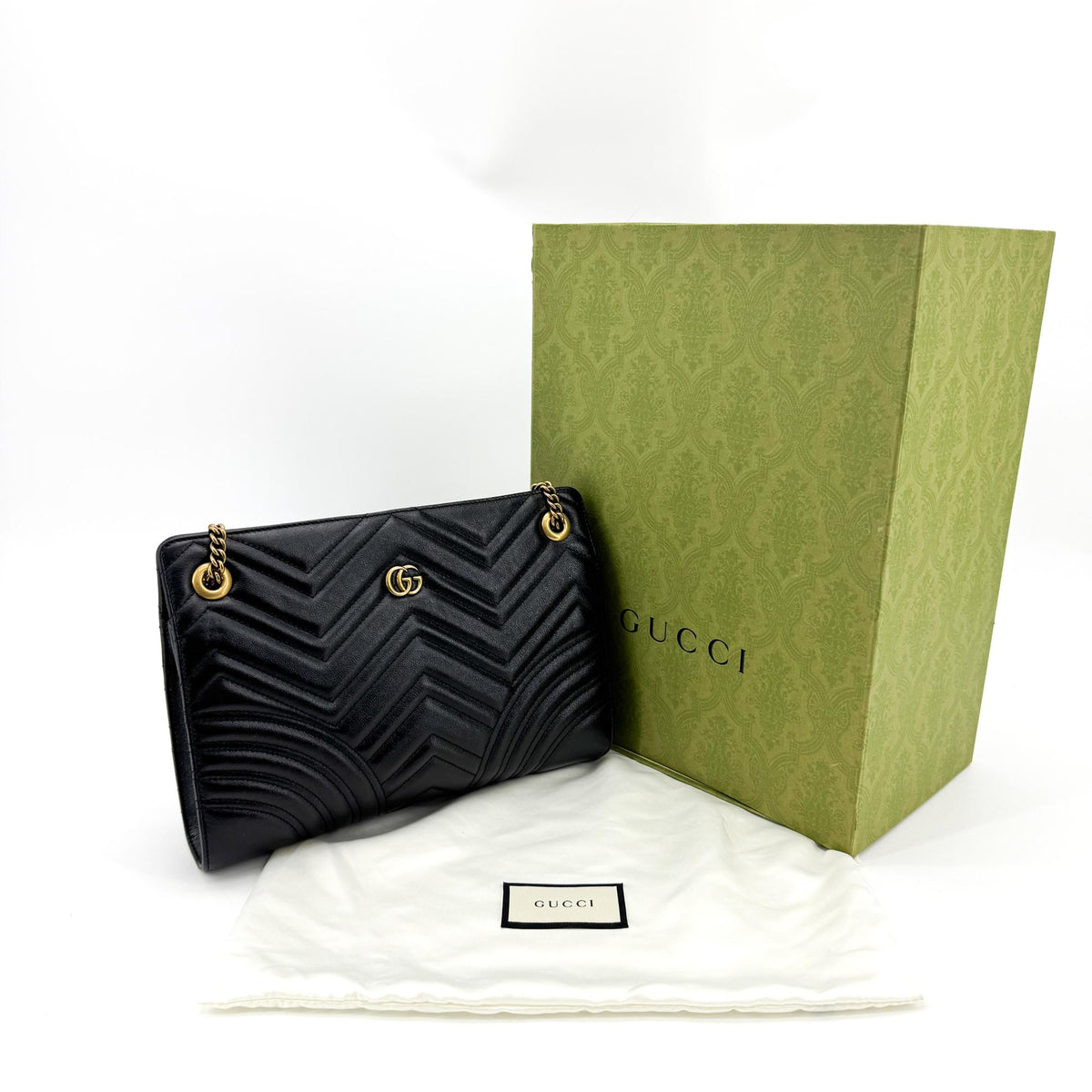 Gucci Gg Marmont Accordion Matelasse Leather Black Leather Shoulder Bag Bag (Pre-Owned)