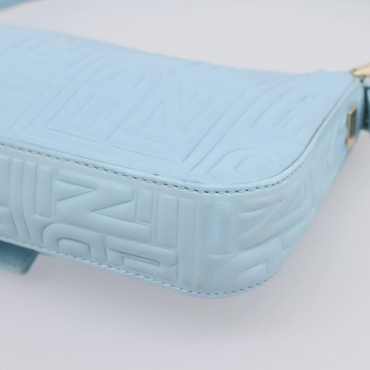 Fendi Mamma Baguette Zucchino Canvas Blue Leather Shoulder Bag Bag (Pre-Owned)