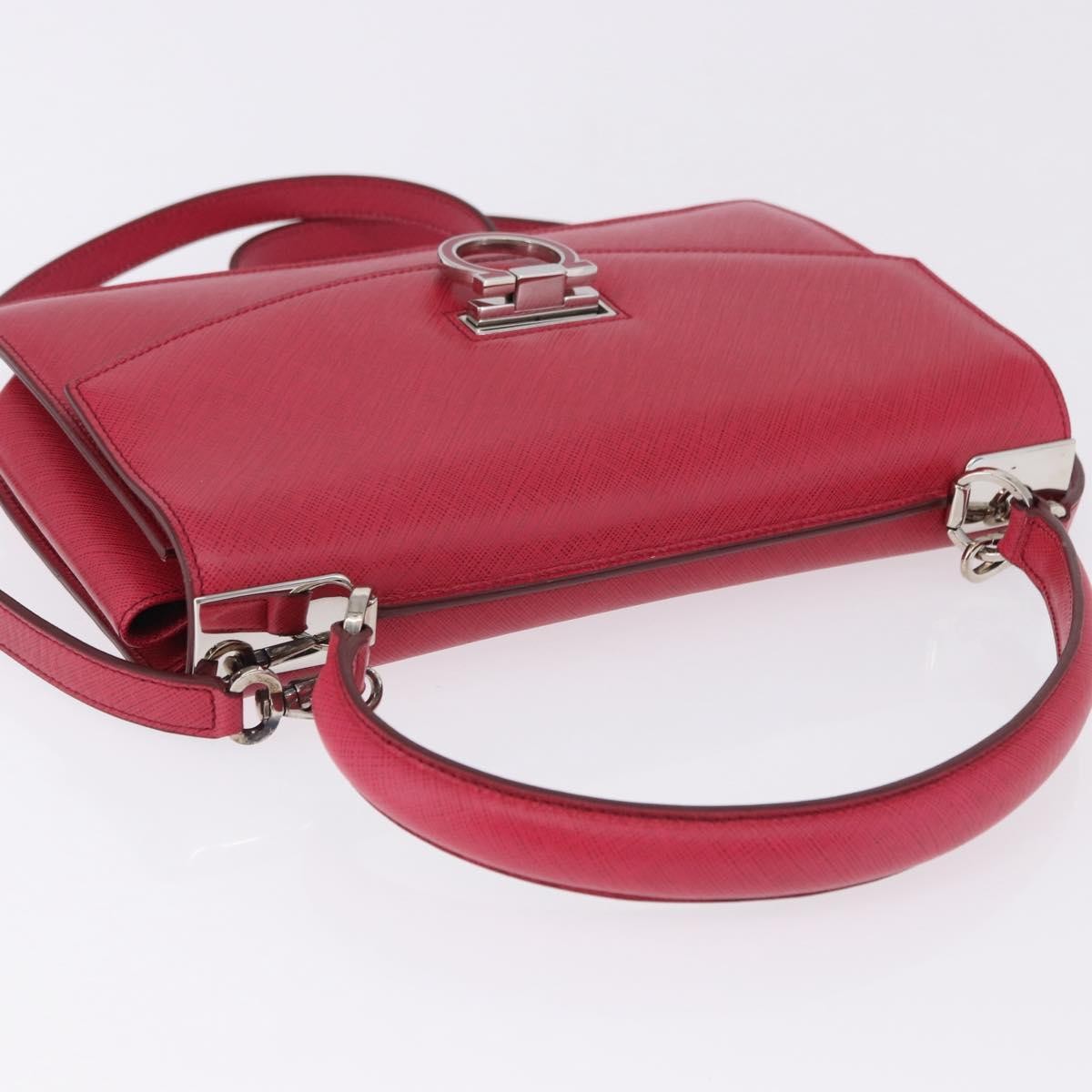Salvatore Ferragamo Gancini Convertible Top Handle Saffiano Leather Pink Leather Handbag (Pre-Owned)