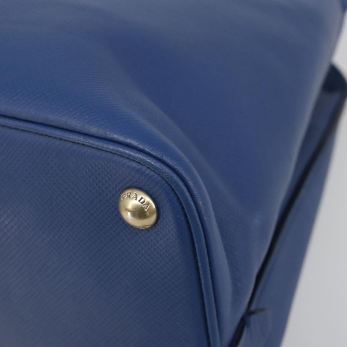 Prada Cuir Promenade Front Zip Tote Leather Blue Leather Handbag (Pre-Owned)