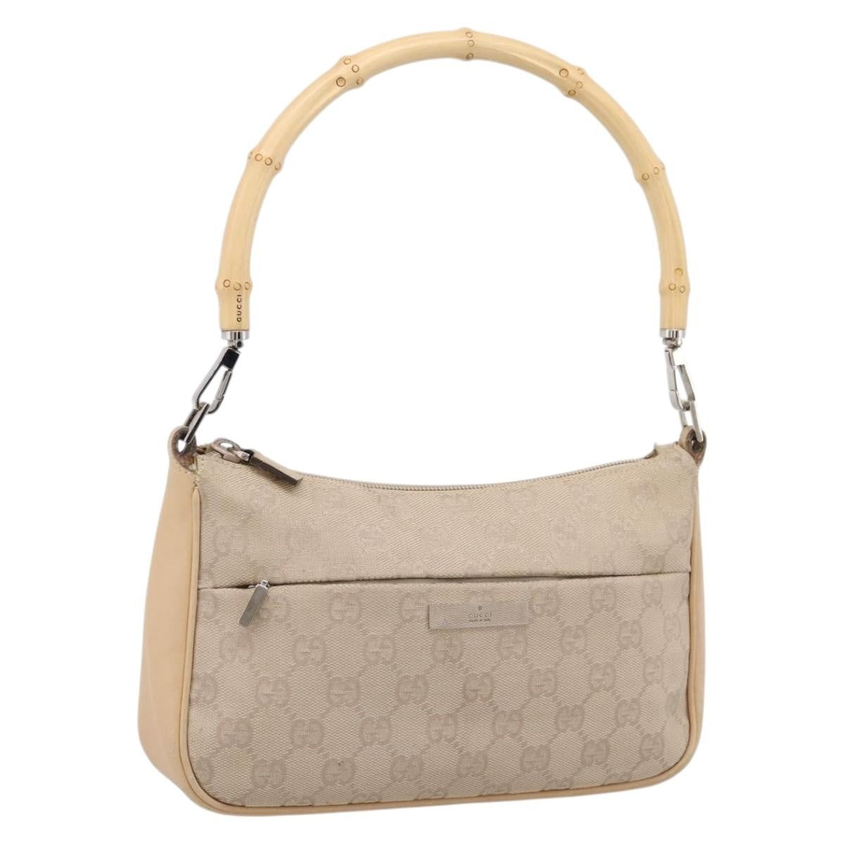 Gucci Bamboo Top Handle Gg Canvas Beige Canvas Handbag (Pre-Owned)