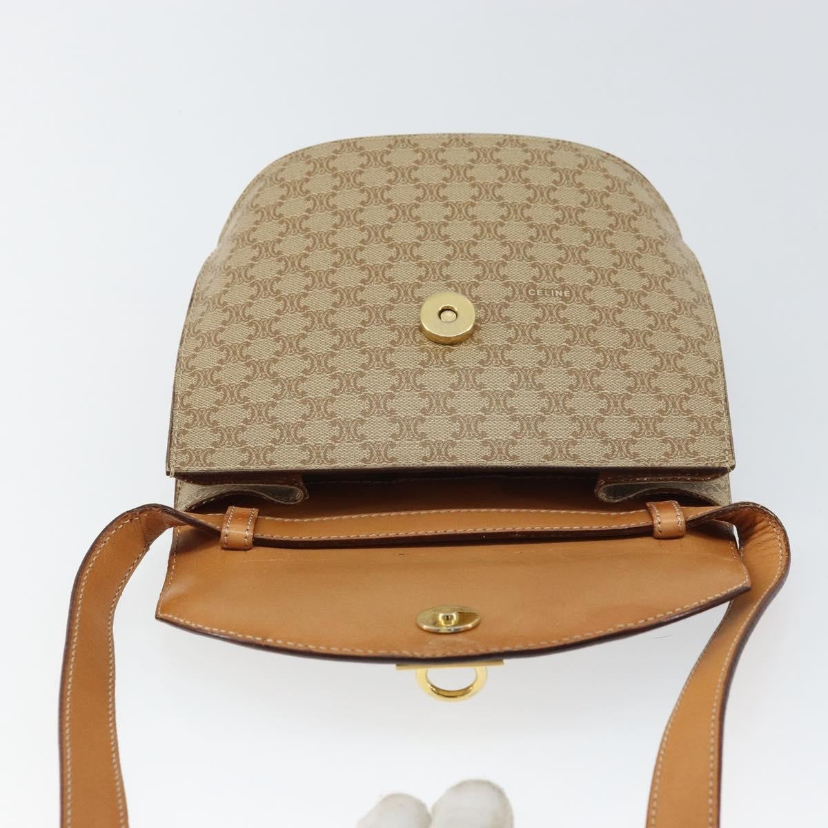 Celine Vintage Macadam Canvas Beige Canvas Shoulder Bag Bag (Pre-Owned)