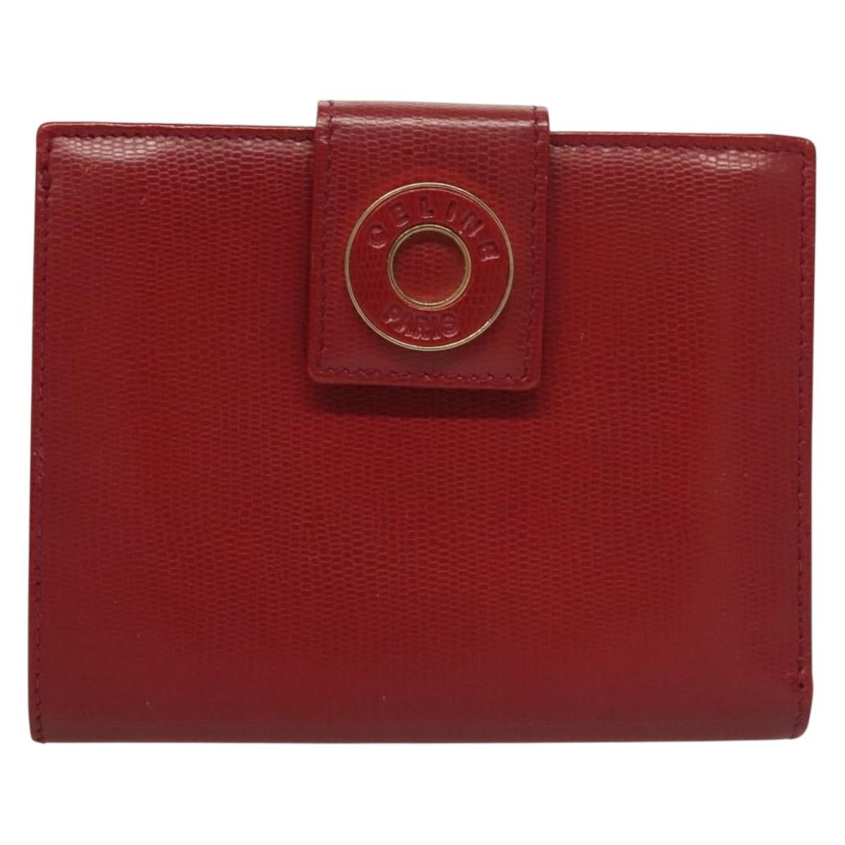 Celine Circle Logo Compact Leather Red Leather Wallets Accessory (Pre-Owned)