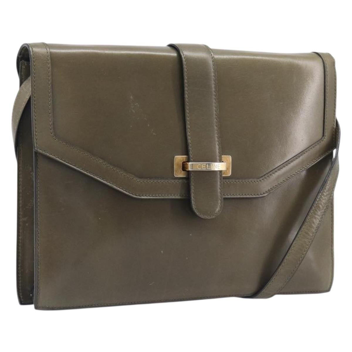 Celine Shoulder Leather Khaki Leather Shoulder Bag Bag (Pre-Owned)