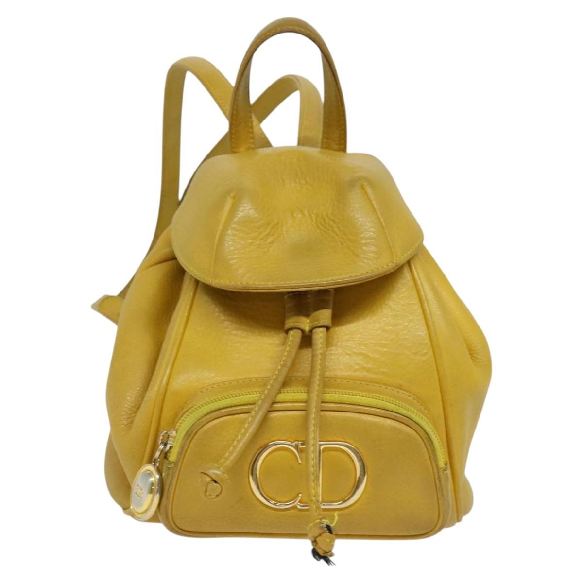 Christian Dior Vintage Flap Leather Yellow Leather Backpack Bag (Pre-Owned)