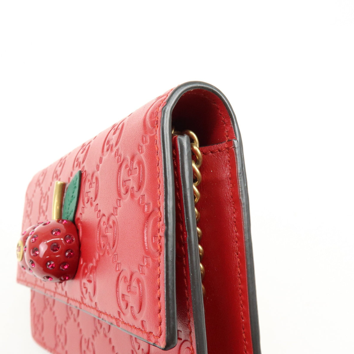 Gucci Cherries Wallet On Chain Guccissima Leather Red Leather Crossbody Bag Bag (Pre-Owned)
