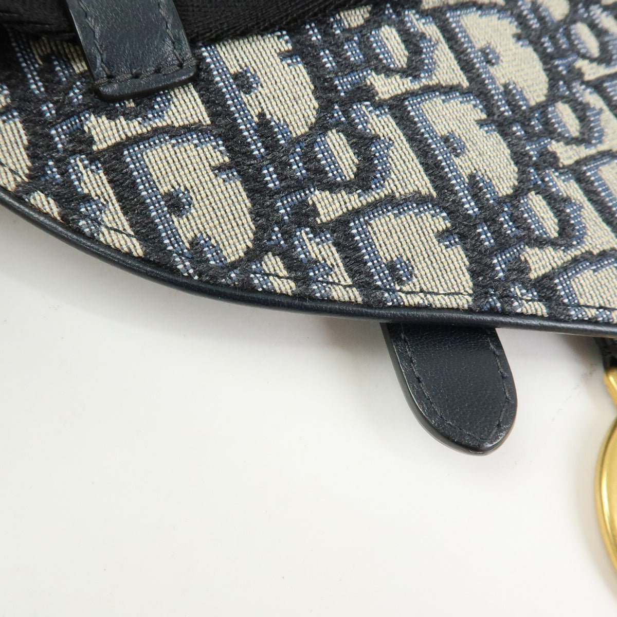 Christian Dior Saddle Belt Oblique Canvas Navy Canvas Handbag (Pre-Owned)