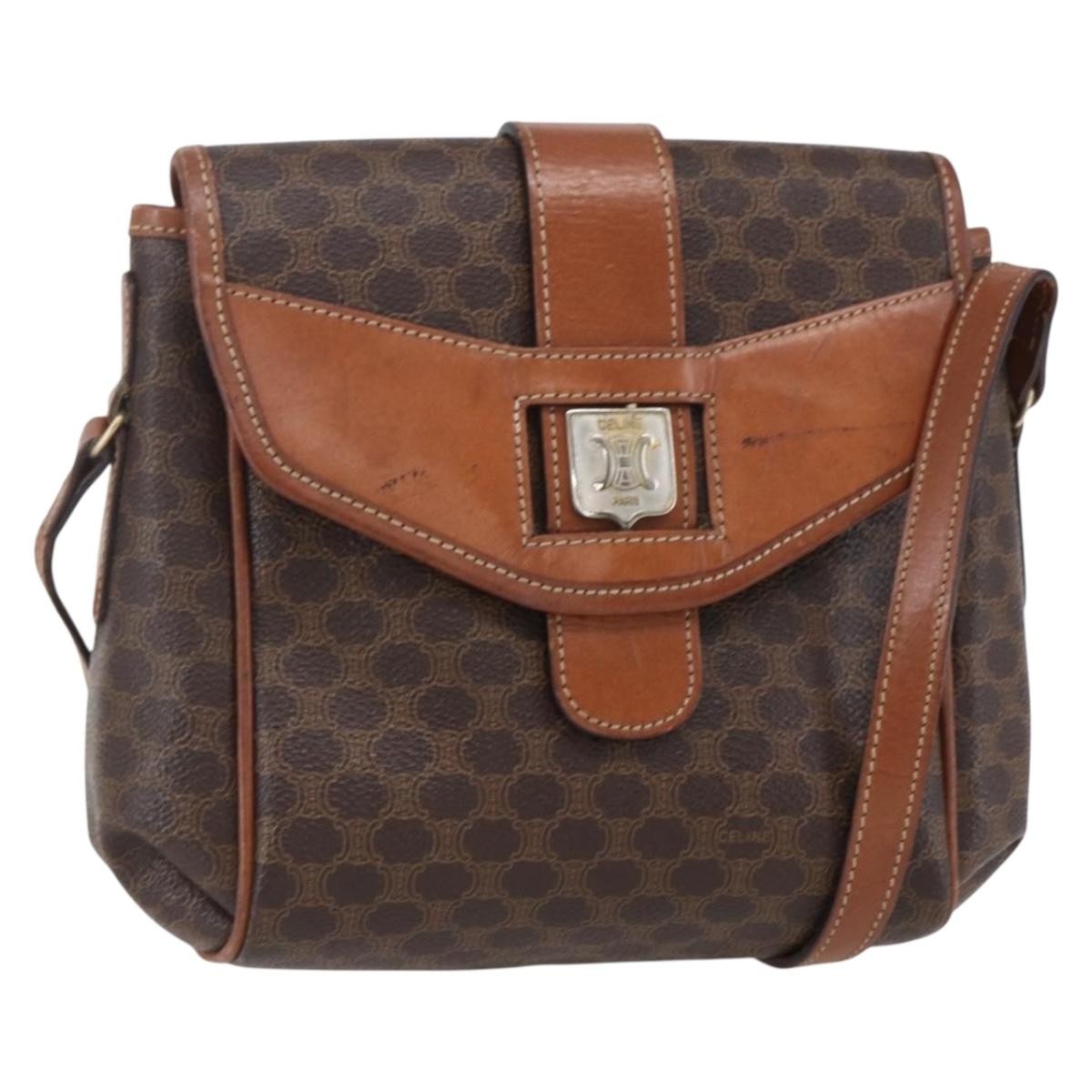 Celine Vintage Macadam Canvas And Leather Brown Canvas Shoulder Bag Bag (Pre-Owned)