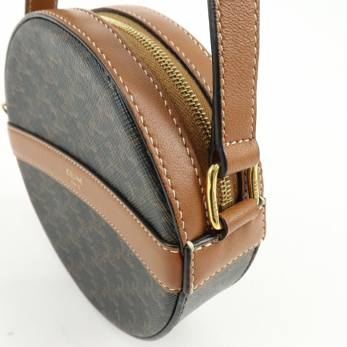 Celine Round Purse On Strap Triomphe Coated Canvas Brown Canvas Crossbody Bag Bag (Pre-Owned)