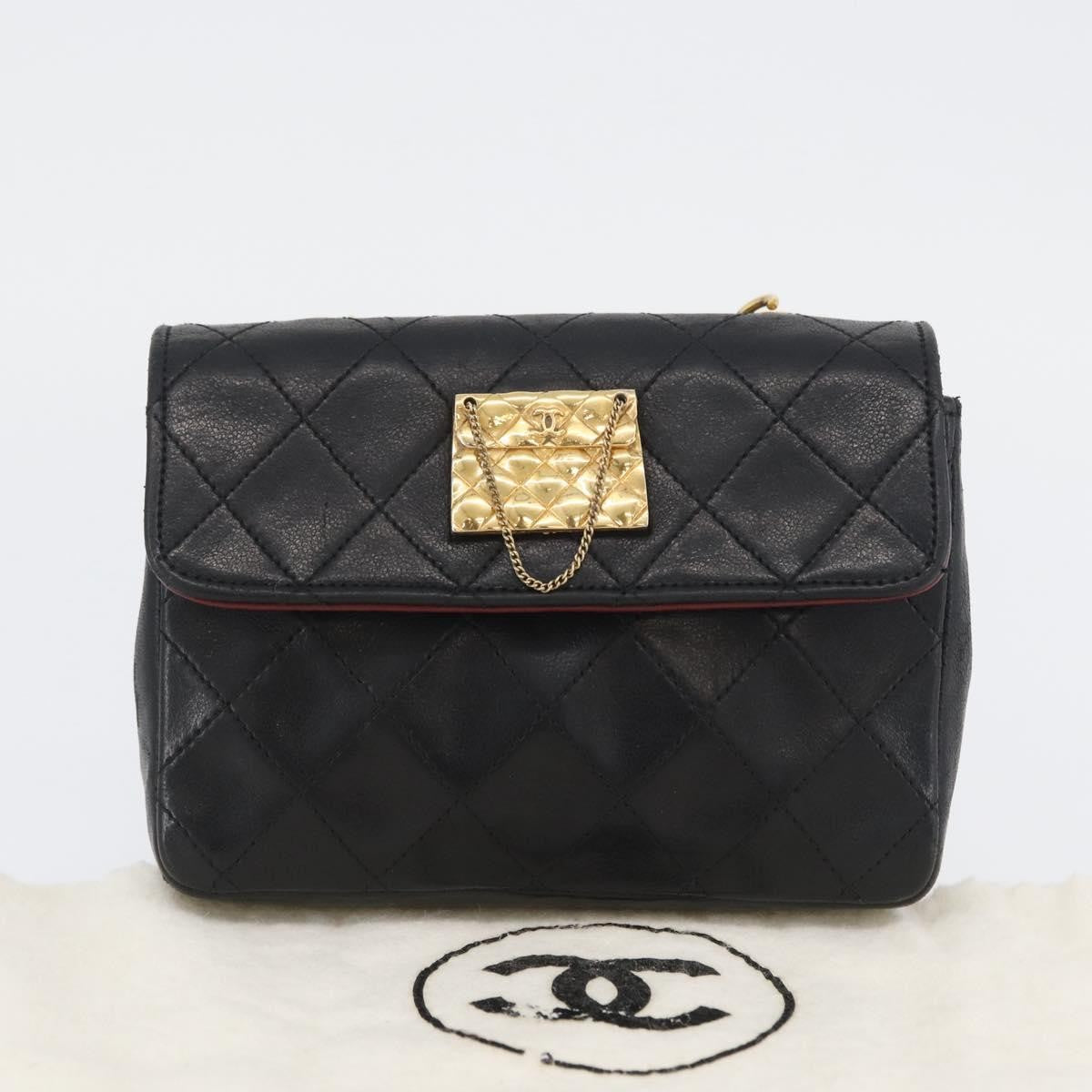 Chanel Vintage Square Cc Flap Quilted Lambskin Black Leather Shoulder Bag Bag (Pre-Owned)