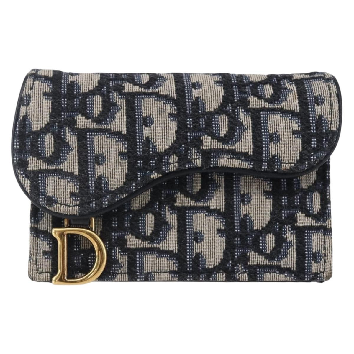 Christian Dior Saddle Card Case Oblique Canvas Navy Canvas Card Holders Accessory (Pre-Owned)