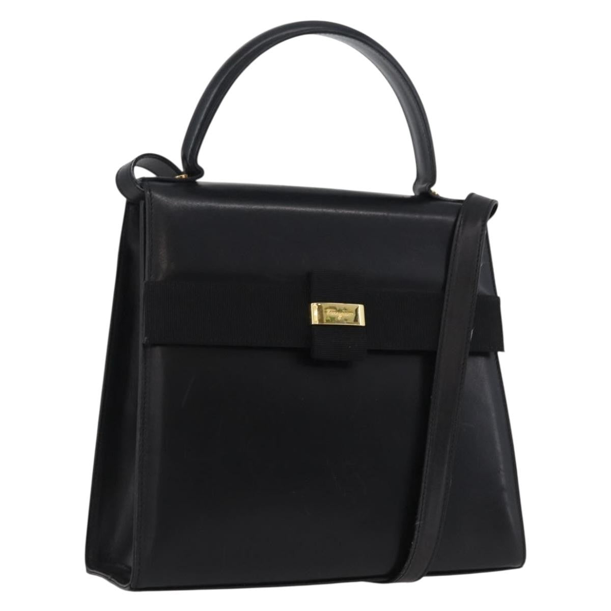 Salvatore Ferragamo Vara Leather Black Leather Handbag (Pre-Owned)