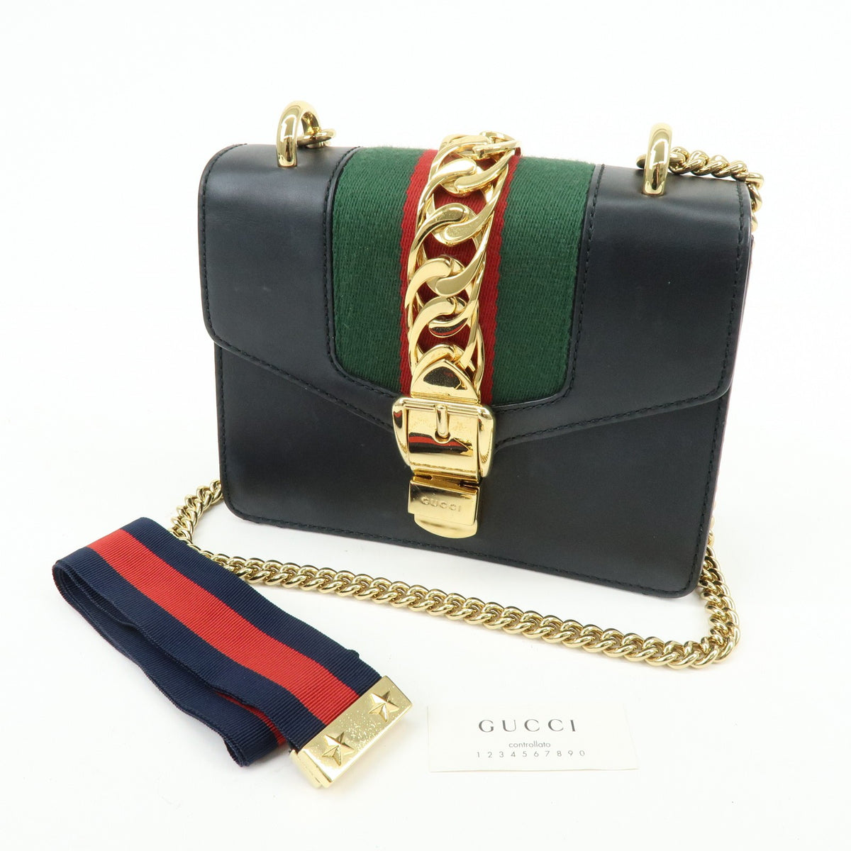 Gucci Sylvie Chain Leather Black Leather Shoulder Bag Bag (Pre-Owned)