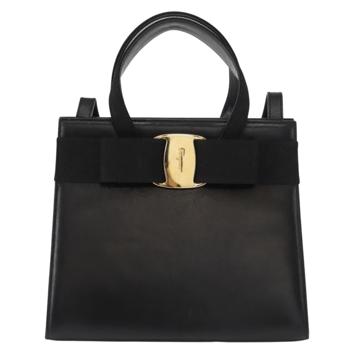 Salvatore Ferragamo Convertible Vara Bow Tote Leather Black Leather Handbag (Pre-Owned)