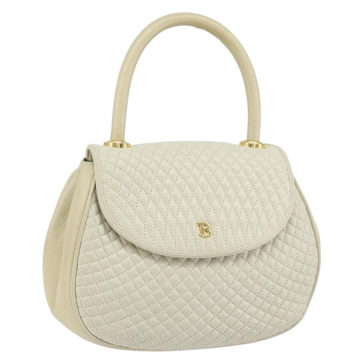 Bally Vintage Quilted Leather White Leather Handbag (Pre-Owned)