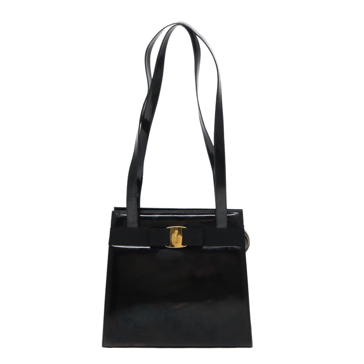 Salvatore Ferragamo Vara Patent Leather Black Patent_Leather Shoulder Bag Bag (Pre-Owned)