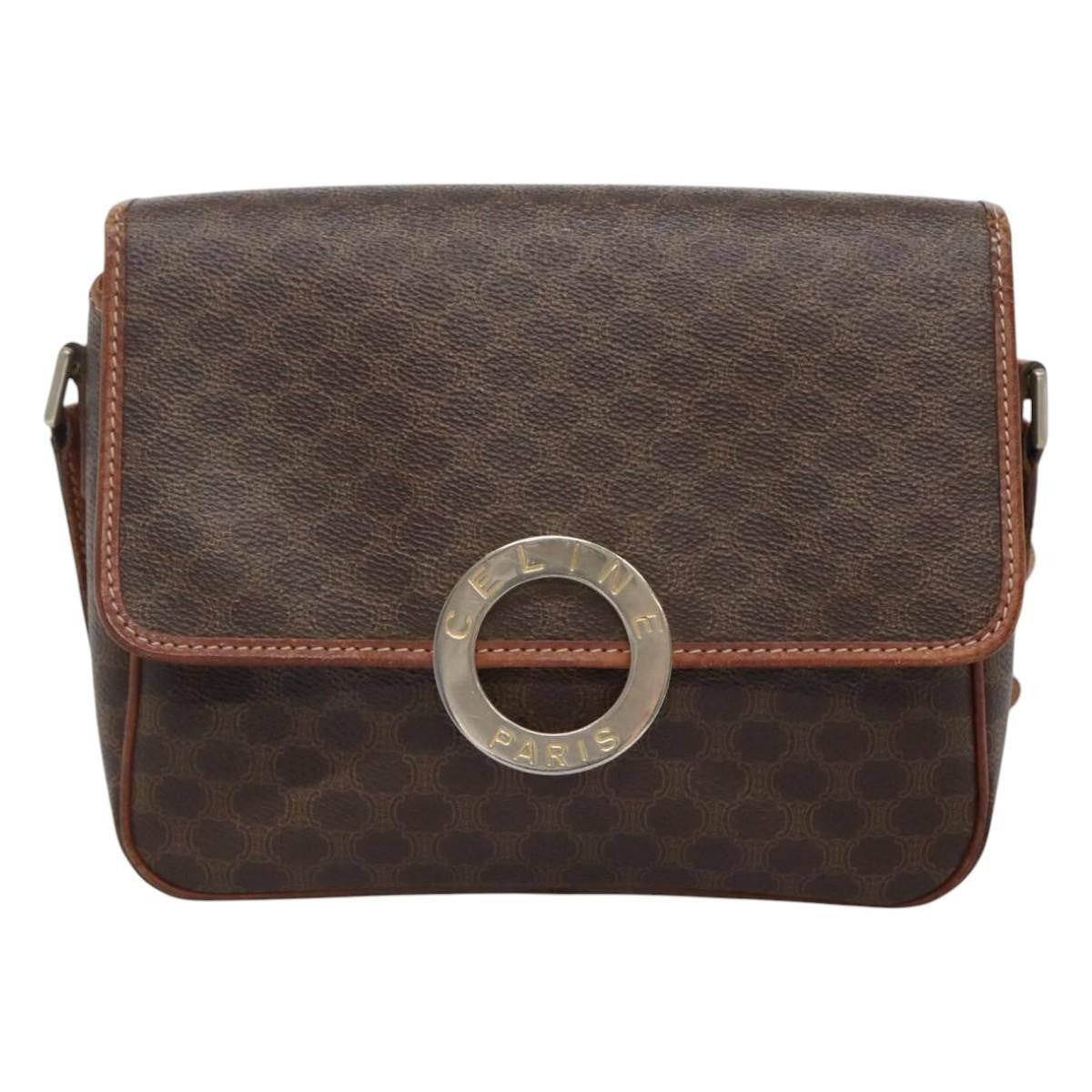 Celine Vintage Macadam Circle Logo Canvas And Leather Brown Canvas Shoulder Bag Bag (Pre-Owned)