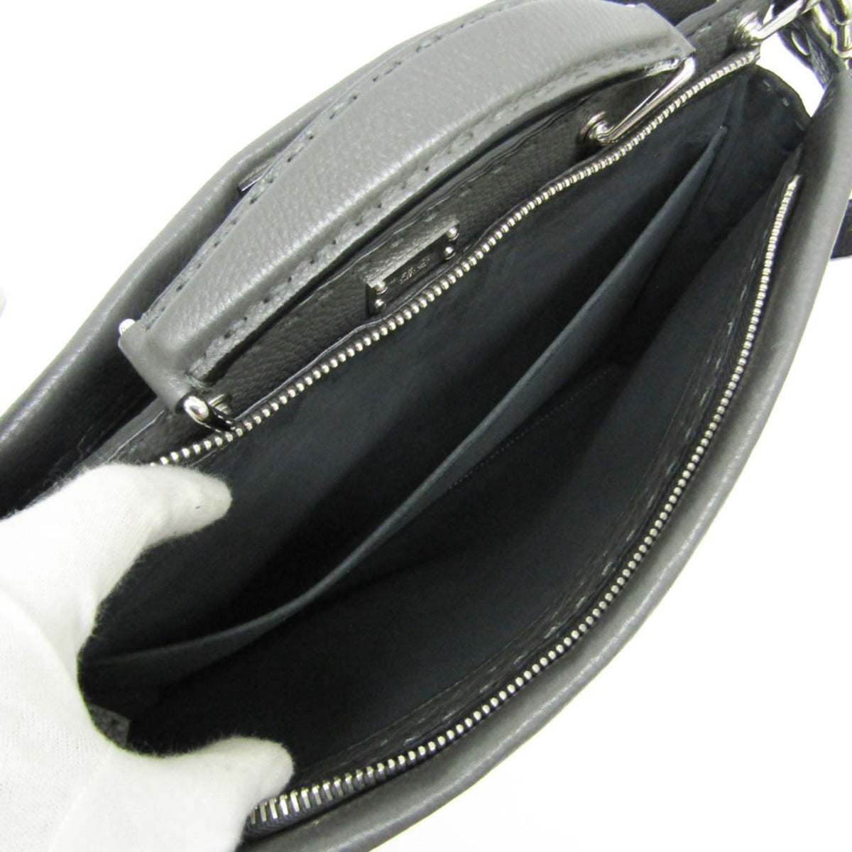 Fendi Monster Selleria Peekaboo Fit Leather Gray Leather Handbag (Pre-Owned)