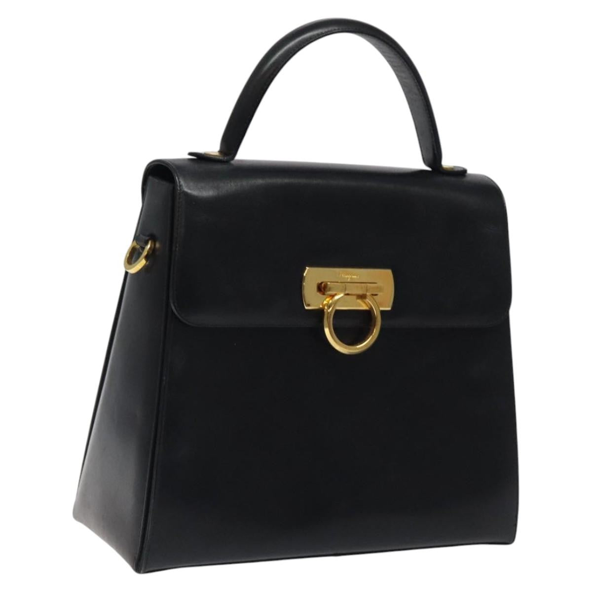 Salvatore Ferragamo Convertible Top Handle Leather Black Leather Handbag (Pre-Owned)