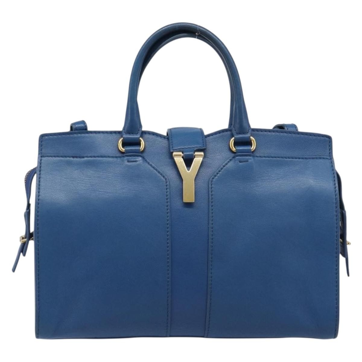 Saint Laurent Chyc Cabas Leather Blue Leather Tote Bag Bag (Pre-Owned)