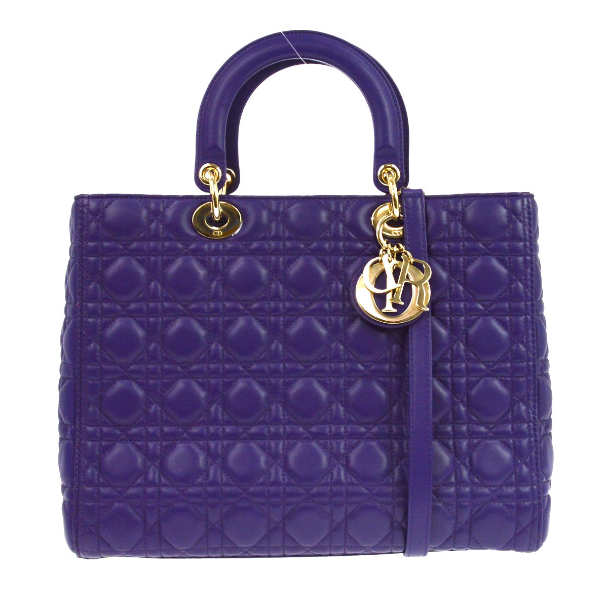Christian Dior Lady Dior Cannage Quilt Lambskin Purple Leather Handbag (Pre-Owned)