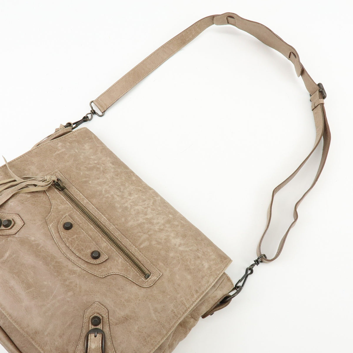 Balenciaga Classic Studs Folk Messenger Leather Brown Leather Crossbody Bag Bag (Pre-Owned)