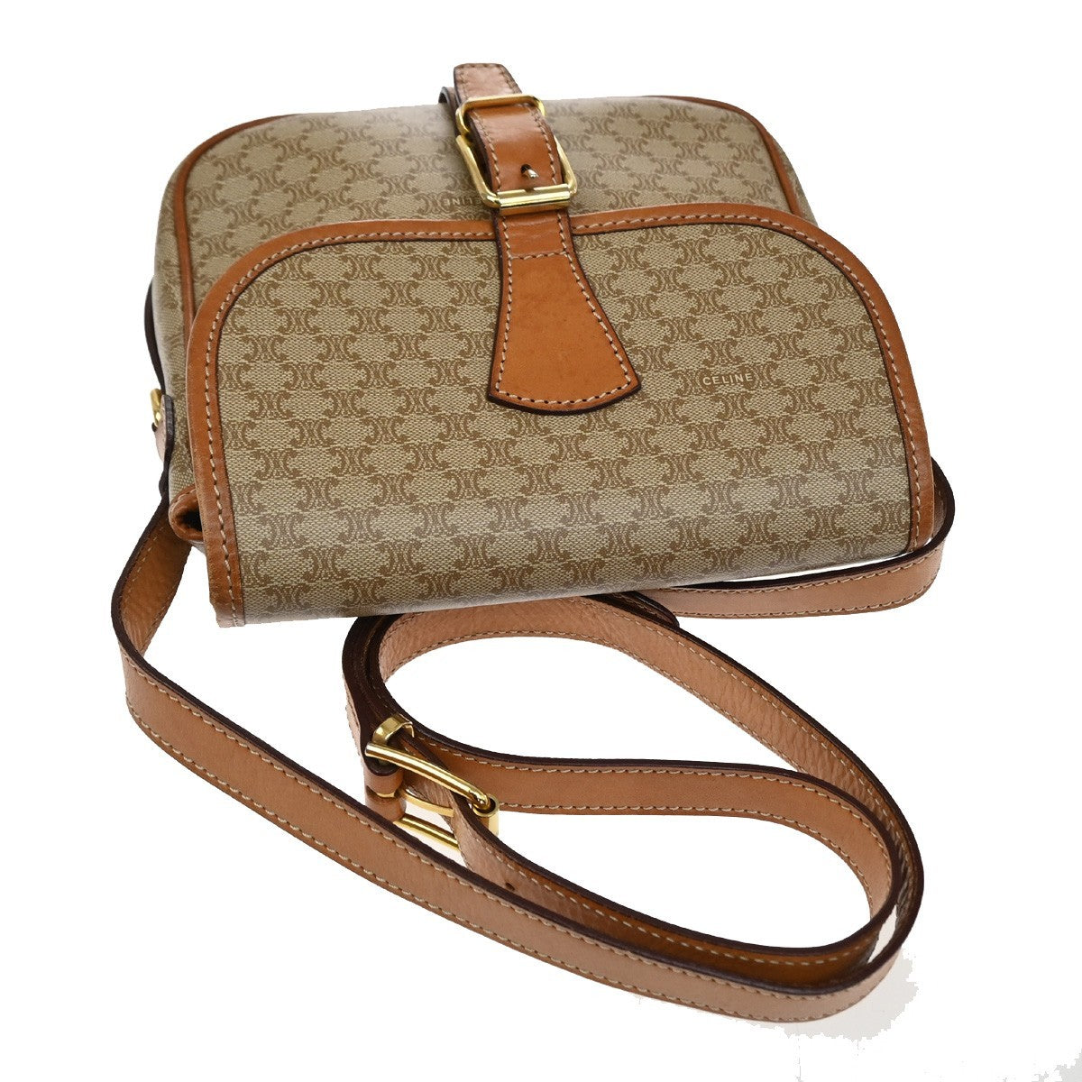 Celine Vintage Macadam Canvas And Leather Beige Canvas Shoulder Bag Bag (Pre-Owned)