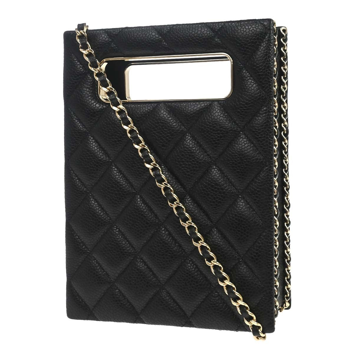 Chanel Chain Around Cut Out Handle Evening Tote Quilted Caviar Black Leather Shoulder Bag Bag (Pre-Owned)